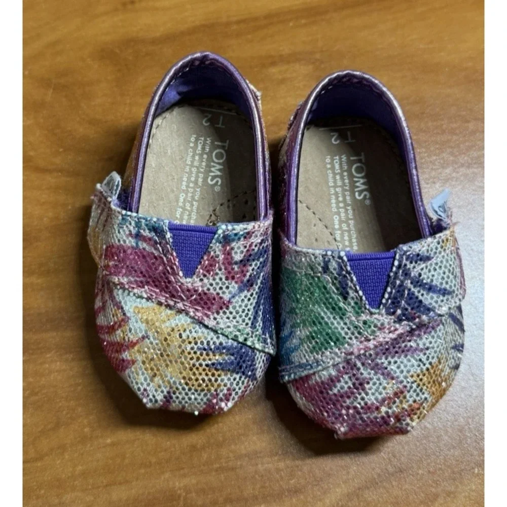 Toms Glitter Sparkly Multicolor Toddler Shoes Size T2 Tiny Infant Alpargata